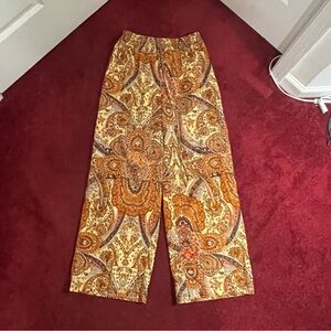 Paisley Print Wide Leg Pants in Orange and Brown